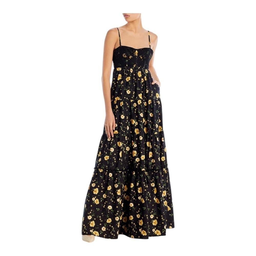 Aqua Floral Print Bustier Maxi Dress